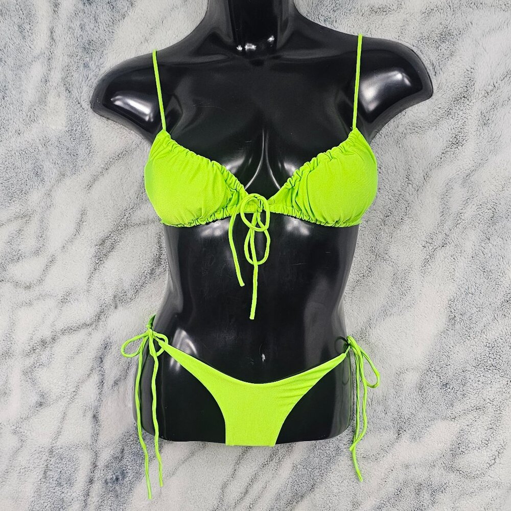 Set of 2 Dolls Kill Size Small Neon Green/Red Strappy Bikini Multi-Way Straps - Picture 3 of 12